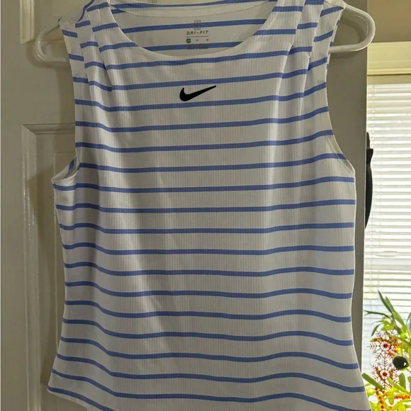 Nike Women's White and Blue Striped Tank Top - Picture 1 of 2
